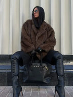 Elegant Lapel Fluffy Long Coat