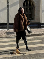 Elegant Lapel Fluffy Long Coat