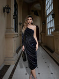 Elegant One-Shoulder Rhinestone Slimming Dress Prom Dress