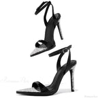 Elegant Party Sandals Wedding Banquet Shoes Crystal Rhinestones Pointed-Toe Stripper High-Heels Gold High Heel