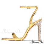 Elegant Party Sandals Women Wedding Banquet Shoes Crystal Rhinestones Pointed Toe High Heels Gold Sandalias