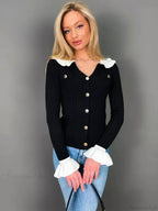 Elegant Patchwork Ruffle Long Sleeve Cardigan