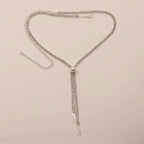 Pearl Detail Rhinestone Tassel Lariat Necklace - Silver
