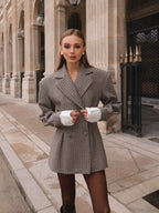 Elegant Plaid Printed Lapel Coat