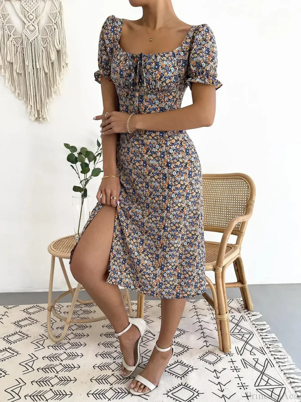 Elegant Pleated A-line Floral Print Casual Dress