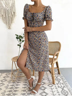 Elegant Pleated A-line Floral Print Casual Dress