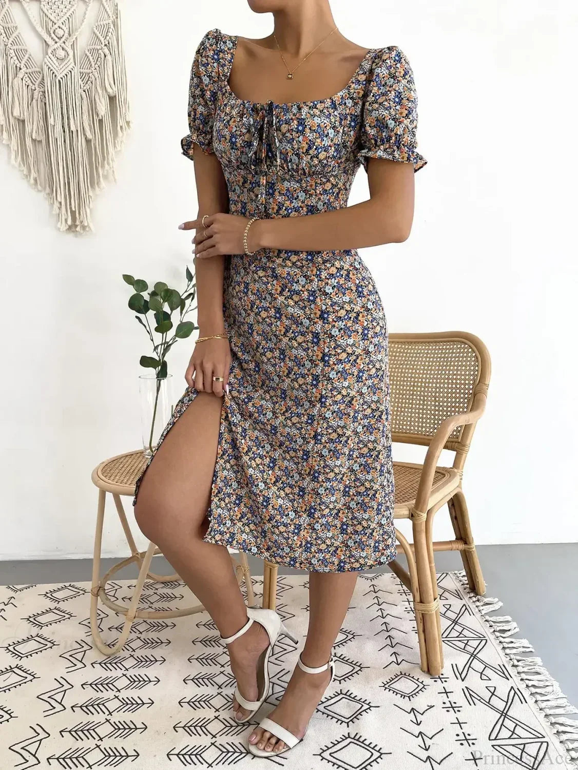 Elegant Pleated A-line Floral Print Casual Dress