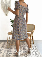 Elegant Pleated A-line Floral Print Casual Dress