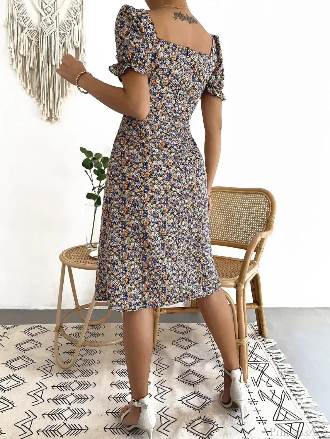 Elegant Pleated A-line Floral Print Casual Dress