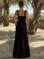 Elegant Pleated A-line Maxi Vacation Dress
