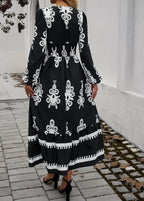 Elegant Printed V-neck A-line Boho Dress