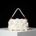 Elegant Rose Flower Faux Pearl Metal Chain Clutch Bag