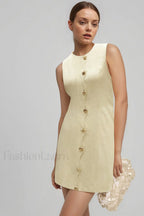 Elegant Sleeveless Buttoned Bodycon Work Dress