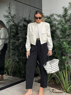 Elegant Solid Single-breasted Motorcycle Chic Long Sleeves With Pocket Autumn Stylish Coat