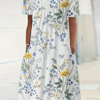 Elegant Spring Summer Round Neck Printed Floral Dress