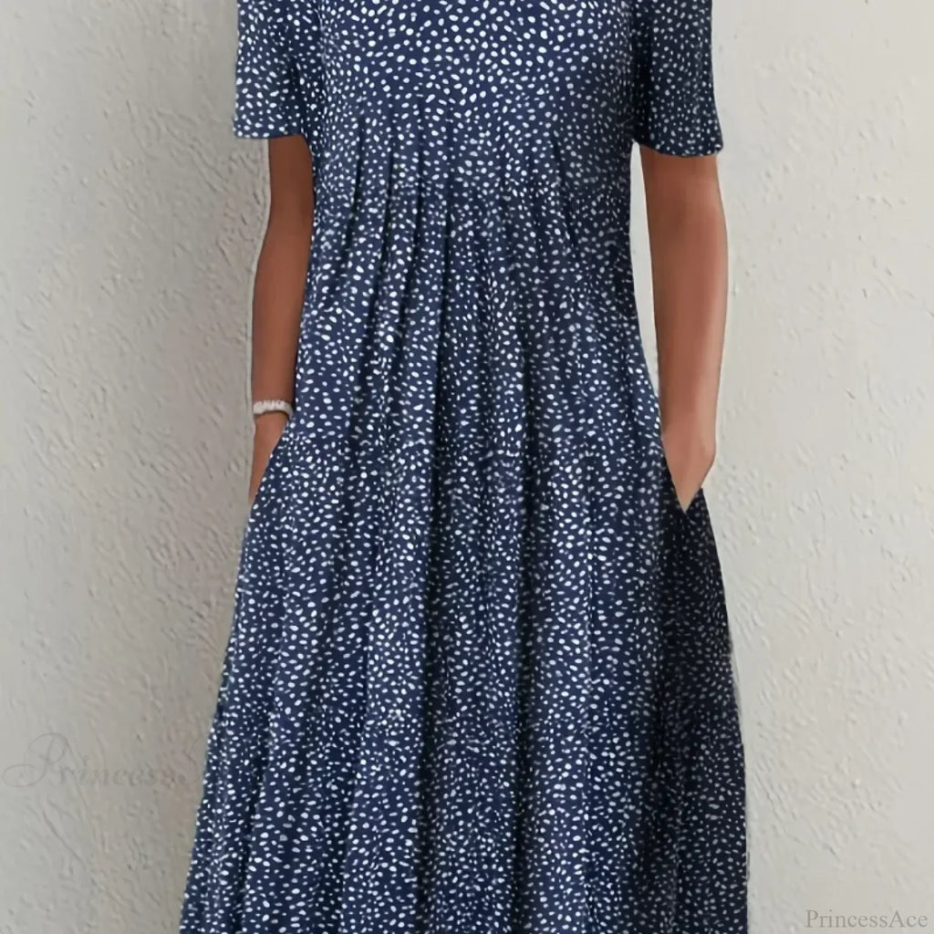 Elegant Spring Summer Round Neck Printed Floral Dress