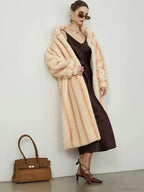 Elegant Standing Collar Faux Fur Mink Overcoat