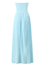Strapless Sweetheart Pleated Bustier Basque Waist Sunray Pleat Maxi Dress