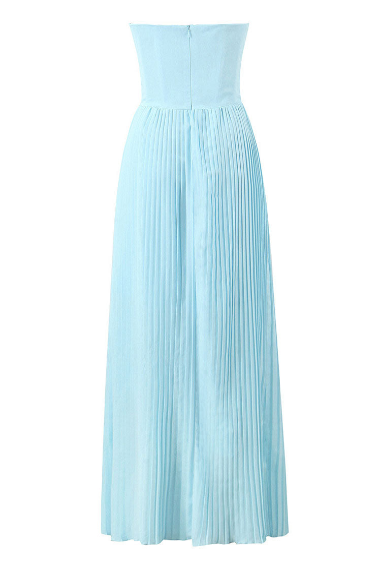 Strapless Sweetheart Pleated Bustier Basque Waist Sunray Pleat Maxi Dress