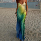 Elegant Tie Dye Satin Vacation Dress