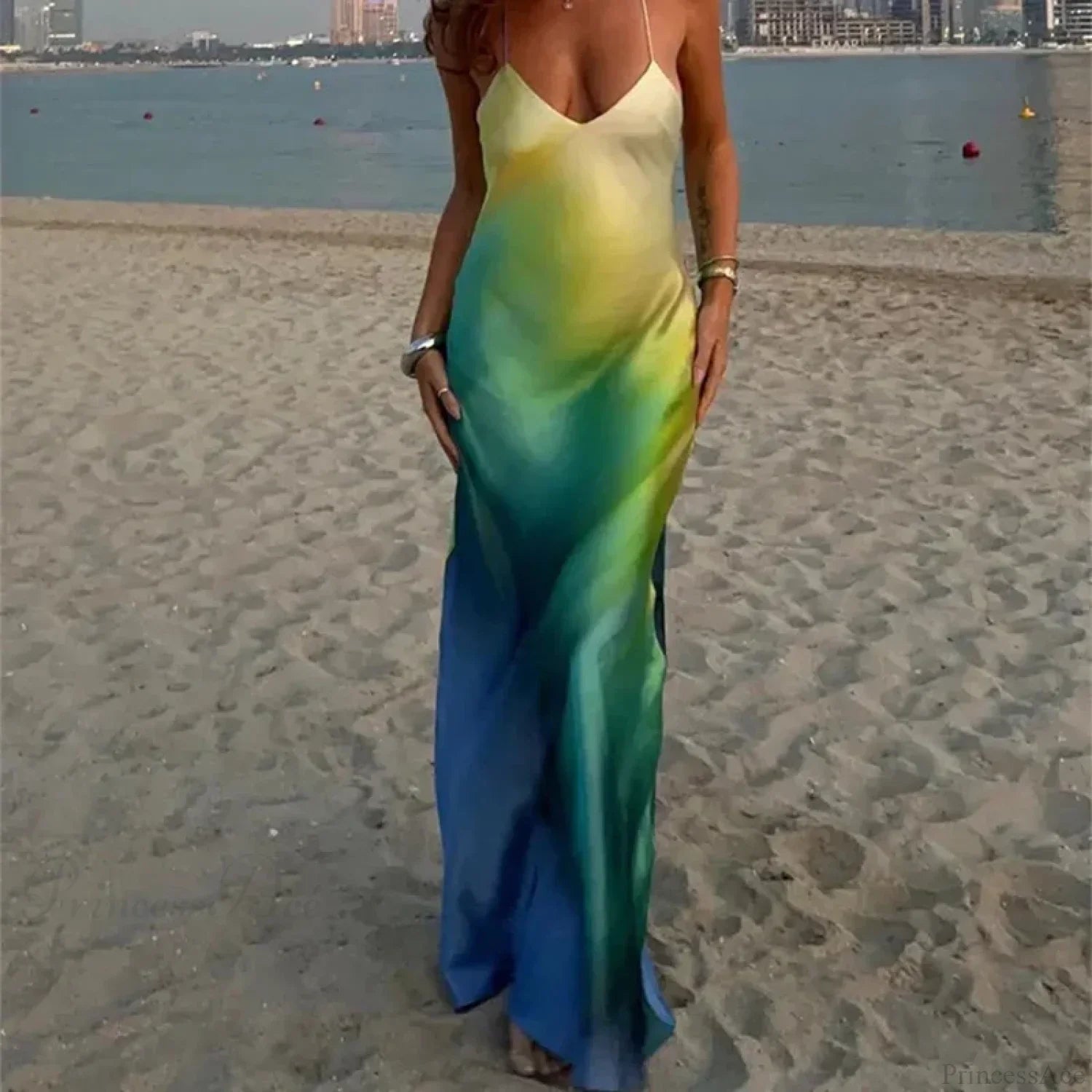 Elegant Tie Dye Satin Vacation Dress