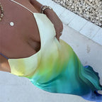Elegant Tie Dye Satin Vacation Dress