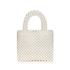 Elegant Hand-Woven Pearlized Beaded Clutch Bag - White