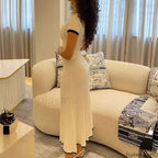 Elegant White Skirt Pleated Two Piece Set