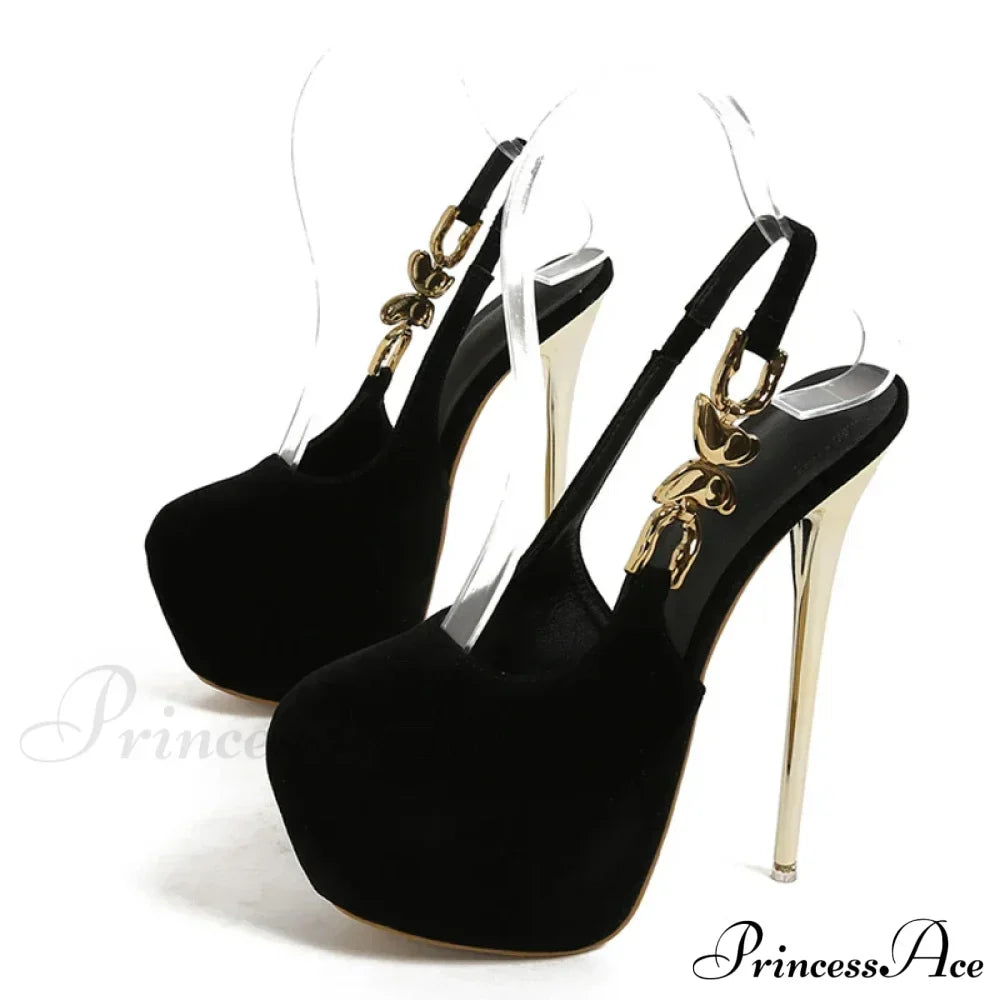 Elegant Women Wedding Banquet Prom Shoe with Metal Butterfly Chain Back Strap - Size 42