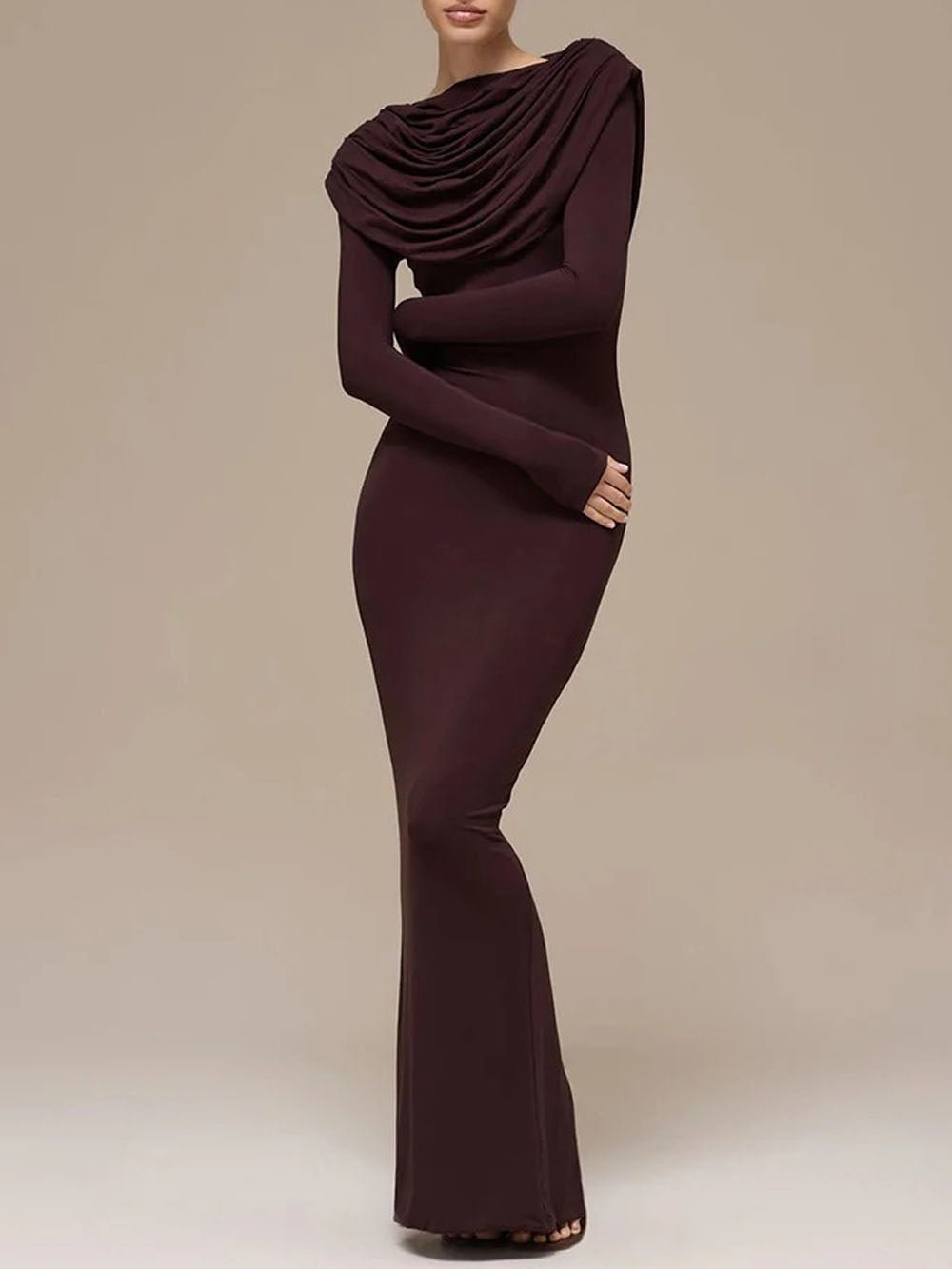 Elena Ruched Long Sleeve Maxi Dress