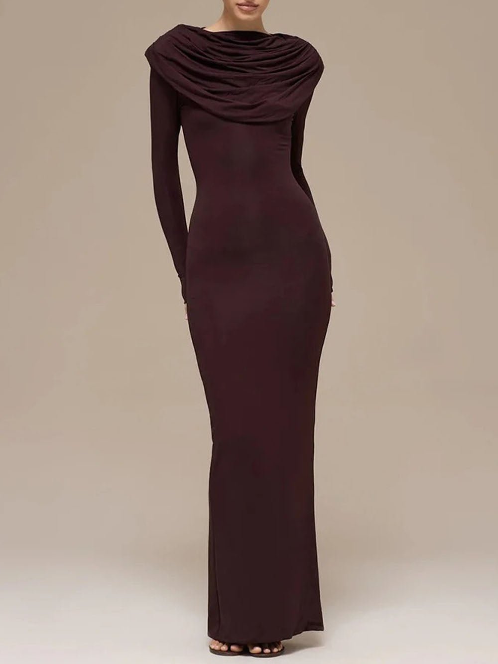 Elena Ruched Long Sleeve Maxi Dress