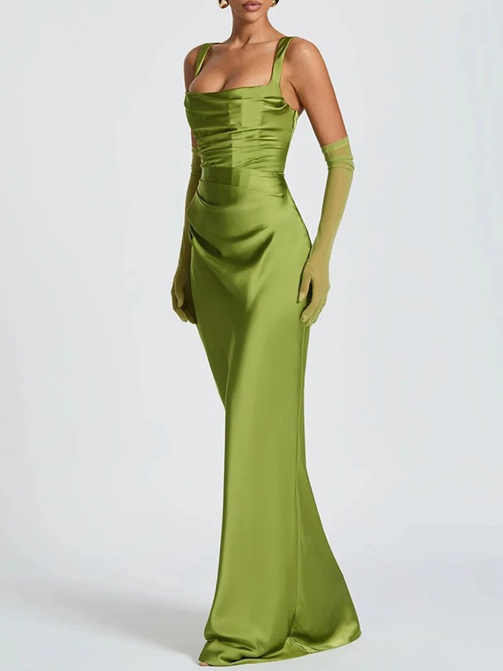 Elena Ruched Square-Neck Maxi Dress