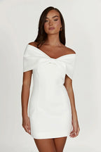 Off Shoulder Bow Detail Bodycon Mini Dress
