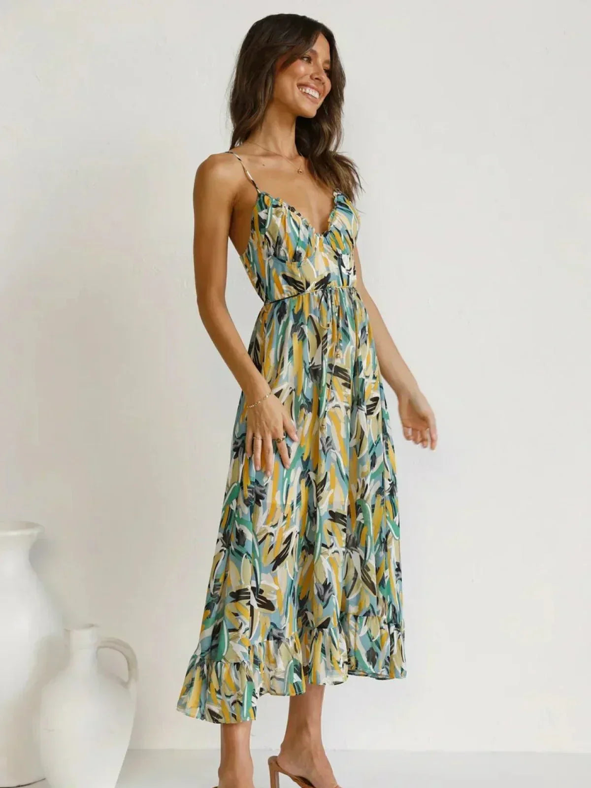 Lorena Statement Premium Chiffon Midi Dress Elevated Occasion Wear