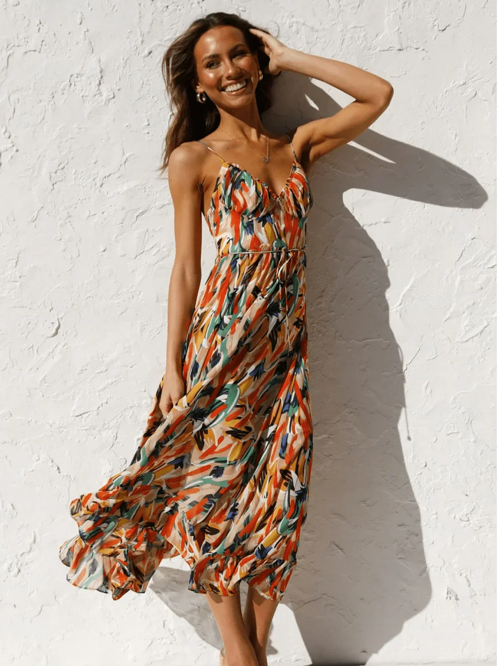 Lorena Statement Premium Chiffon Midi Dress Elevated Occasion Wear