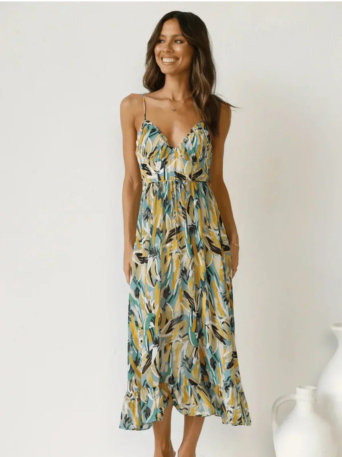 Lorena Statement Premium Chiffon Midi Dress Elevated Occasion Wear