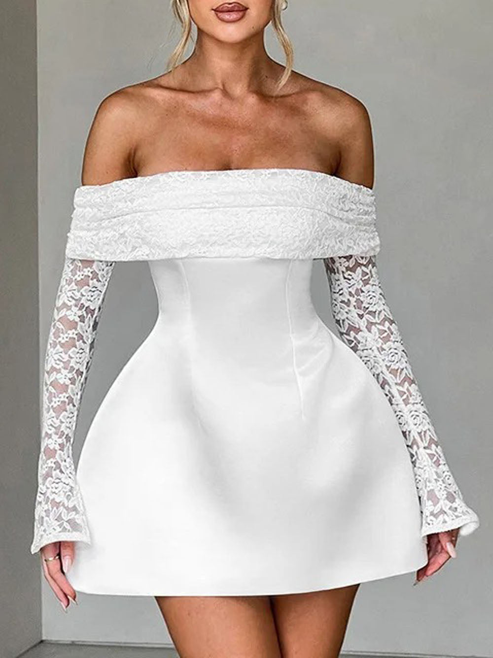 Elodie Off Shoulder Lace Mini Dress