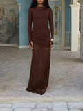 Elodie Ruched Backless Long Sleeve Dress