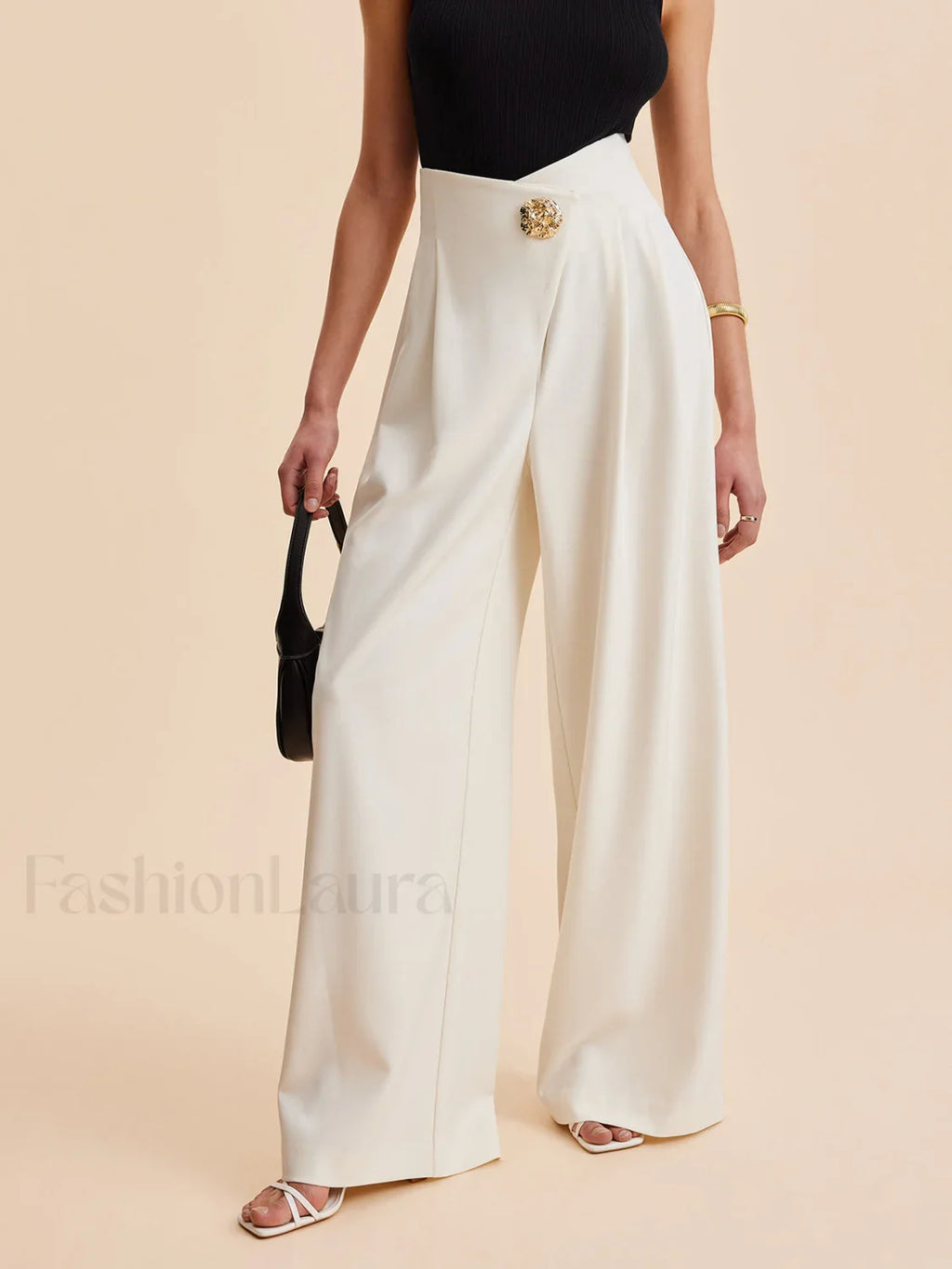 Embellished High-Waist Wide-Leg Pants