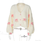 Embroidered Bow V-neck Cardigan