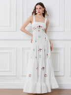Embroidered Flower Ruched Tiered Slip Floral Dress