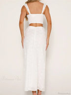Embroidered Flower Sleeveless Crop Top High Waist Long Skirt