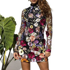 Embroidered Slimming Lace Three-Dimensional Flower Mini Floral Dress