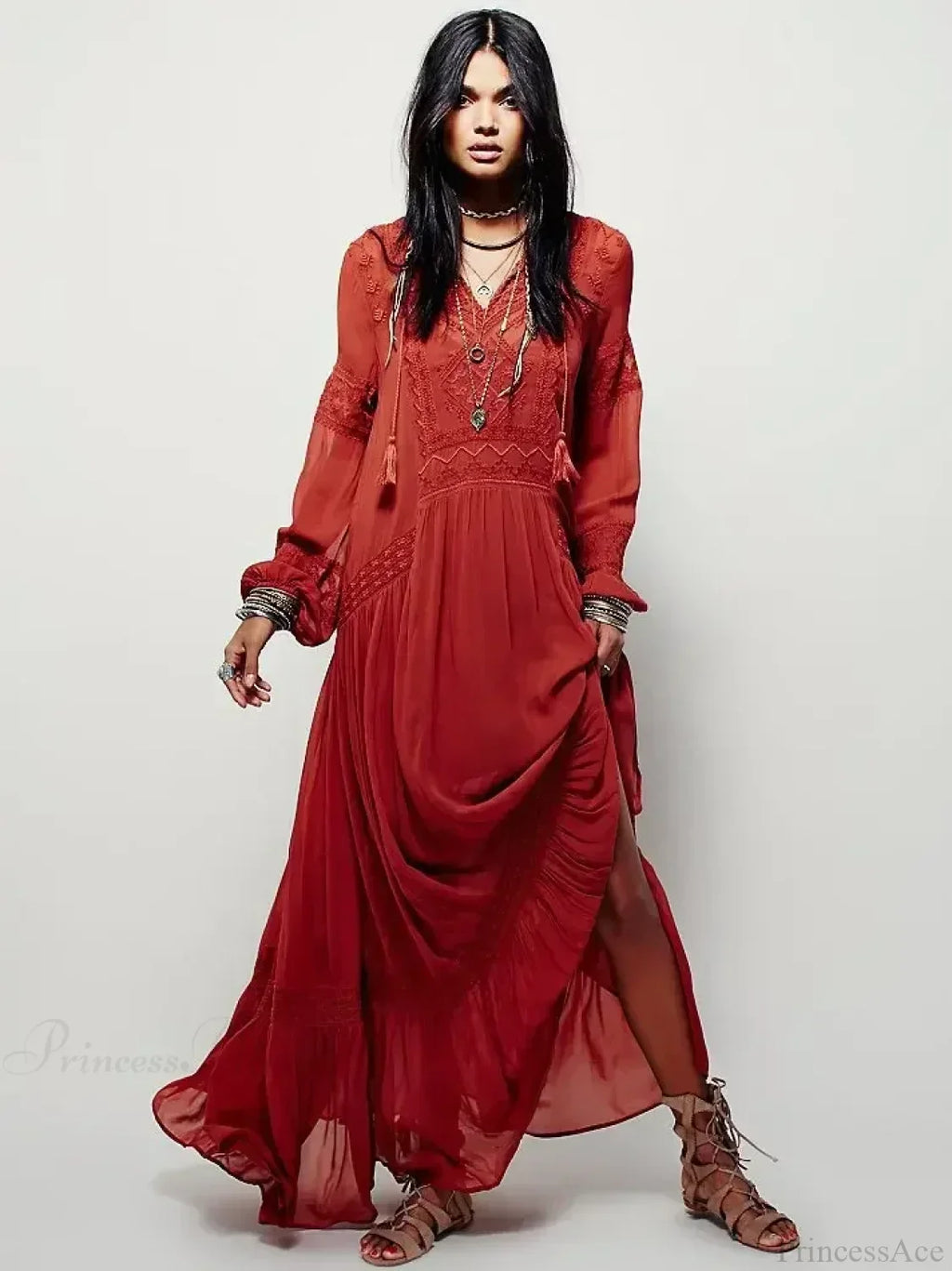 Embroidery Flower V-neck Split Mini Boho Dress