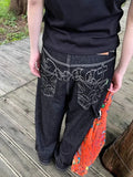 Embroidery Gothic Tall Waist Denim Pant