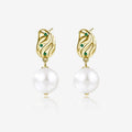 Emerald CZ Hammered Baroque Pearl Drop Earrings
