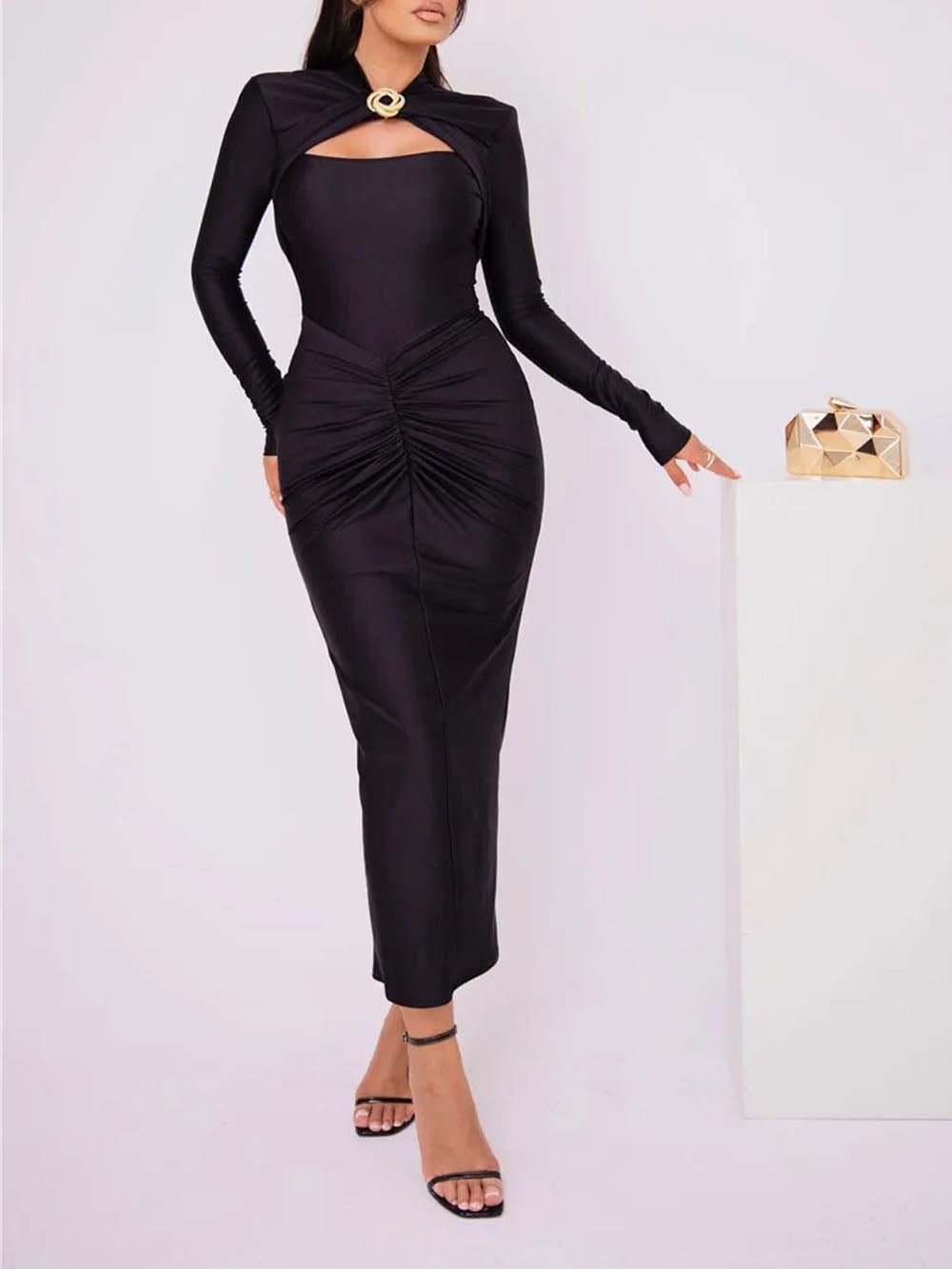 Emerson Hollow Out Long Sleeve Maxi Dress