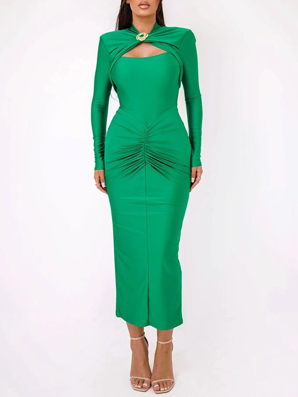 Emerson Hollow Out Long Sleeve Maxi Dress