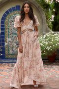 Orlana Printed High Split V-Neck Maxi Dress