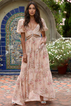 Orlana Printed High Split V-Neck Maxi Dress